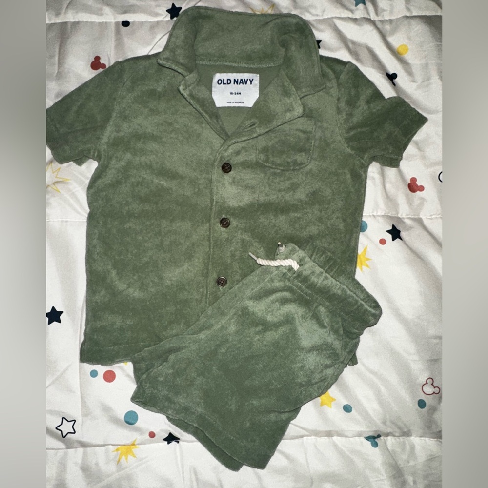 Green terry cloth short set